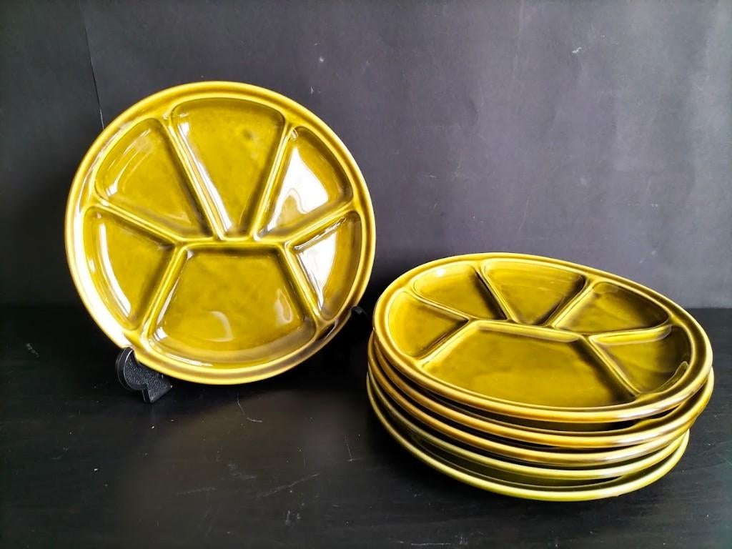 Vintage groene fondue/vakjes borden, Ophalen of Verzenden, Zo goed als nieuw, Bord(en), Overige stijlen
