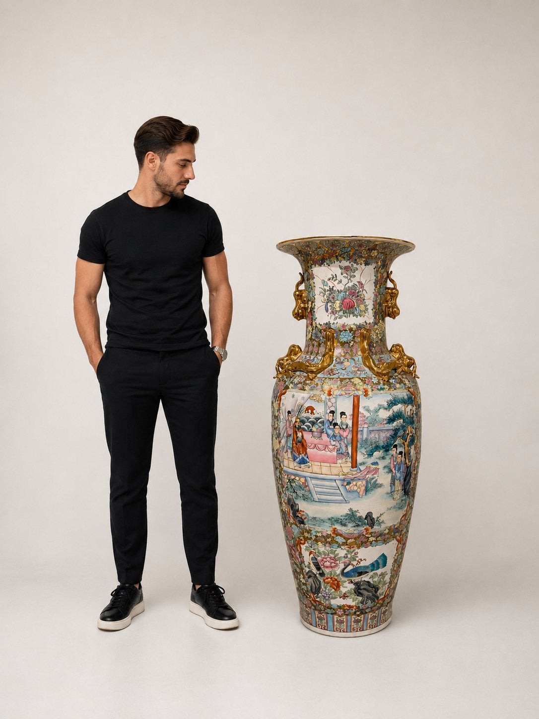 Unieke Chinese vaas gouden decoratie - 140x55 - evt ruilen, Ophalen of Verzenden
