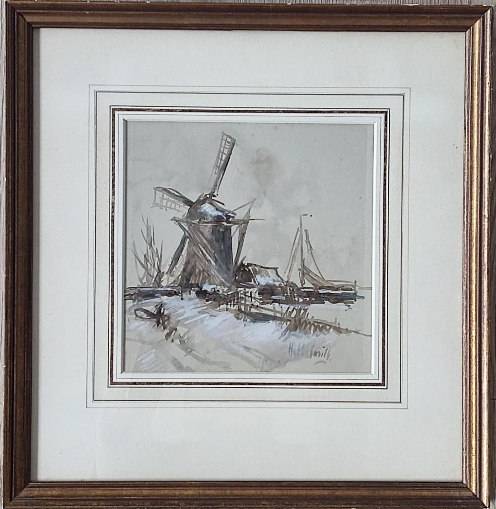 Hobbe Smith (1862-1942) - Molen in winters landschap, Ophalen of Verzenden