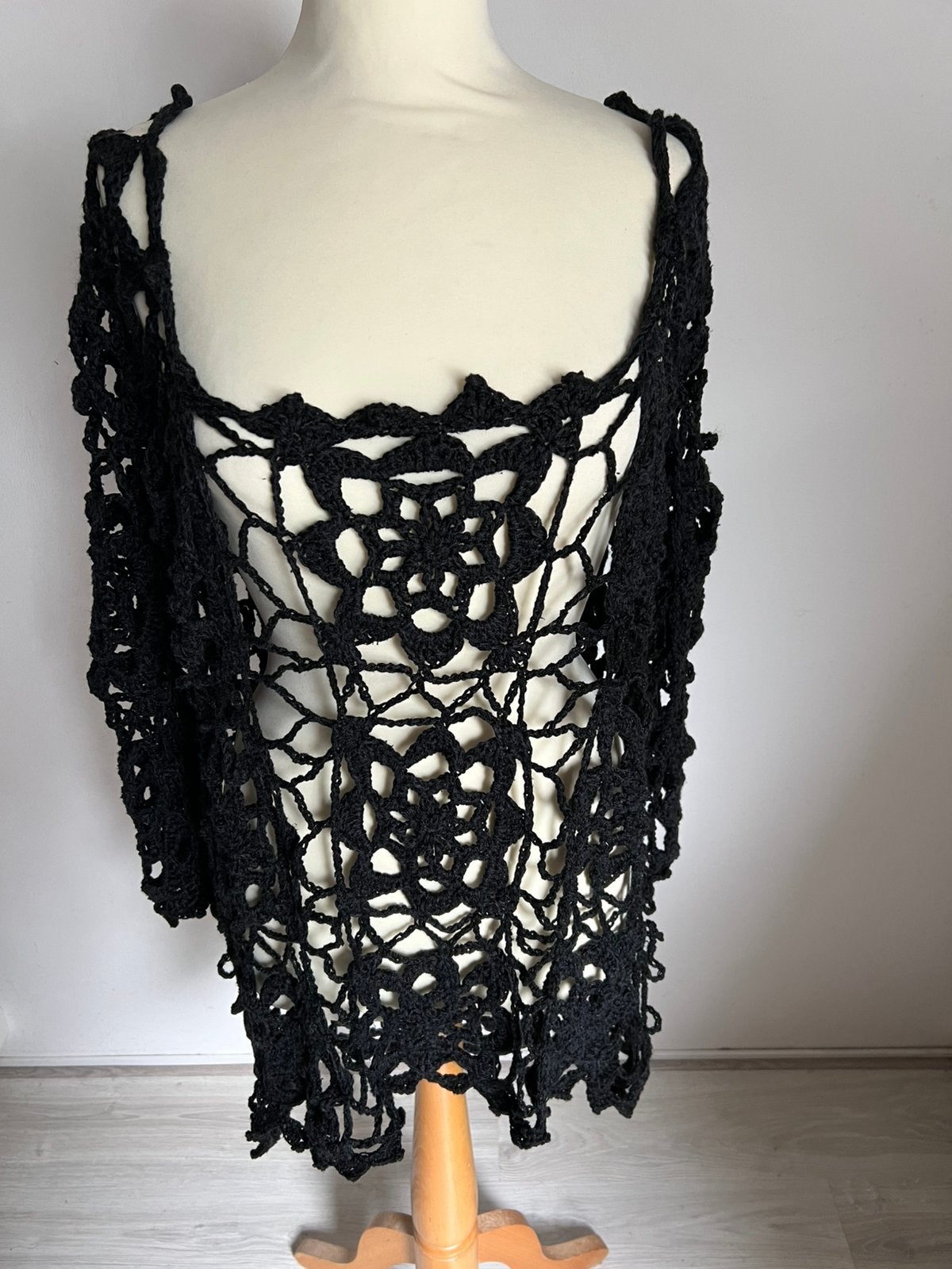 Zwart gehaakte tuniek met granny squares, Zwart, Maat 46/48 (XL) of groter, Ophalen of Verzenden, Zo goed als nieuw