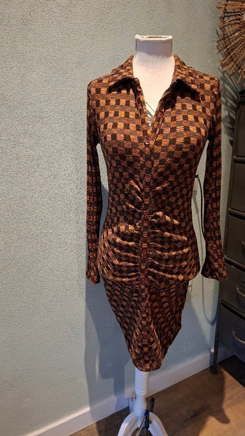 Zara retro Jurk met Ruitpatroon maat S, Bruin, Zara, Ophalen of Verzenden, Zo goed als nieuw