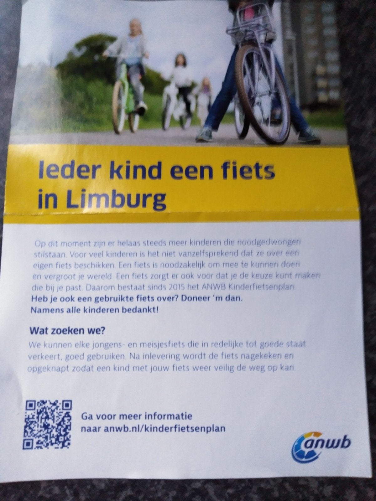 ANWB kinderfietsplan. Inleverpunt donatie fietsen 👛Buggenum, Ophalen, Gebruikt