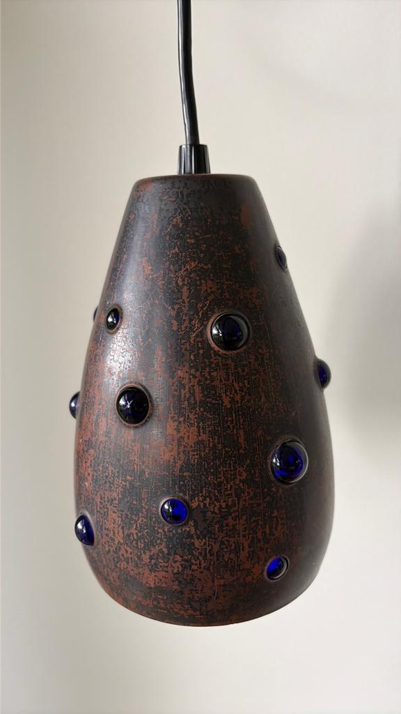 Peill & Putzler hanglamp Brutalist koper blauw glas 20cm, Ophalen of Verzenden, Zo goed als nieuw, Glas, Brutalist