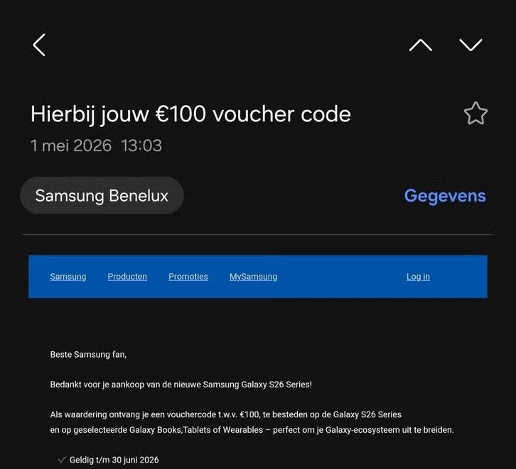 gezocht: 100 euro Samsung waardebon/kortingsbon (zie foto), Telecommunicatie, Mobiele telefoons | Samsung, Ophalen, Zwart, Galaxy A