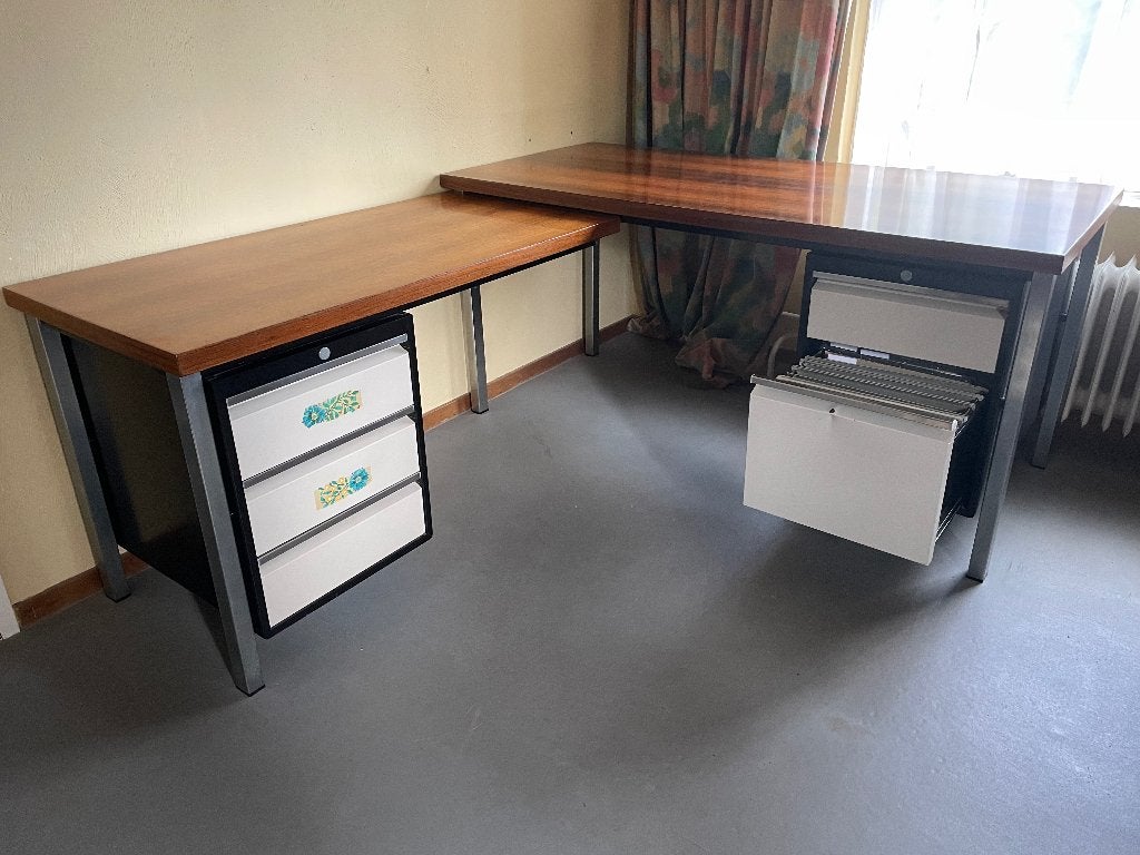 Hoekbureau met laden, Huis en Inrichting, Bureaus, Ophalen, 160 cm, Gebruikt, Metaal