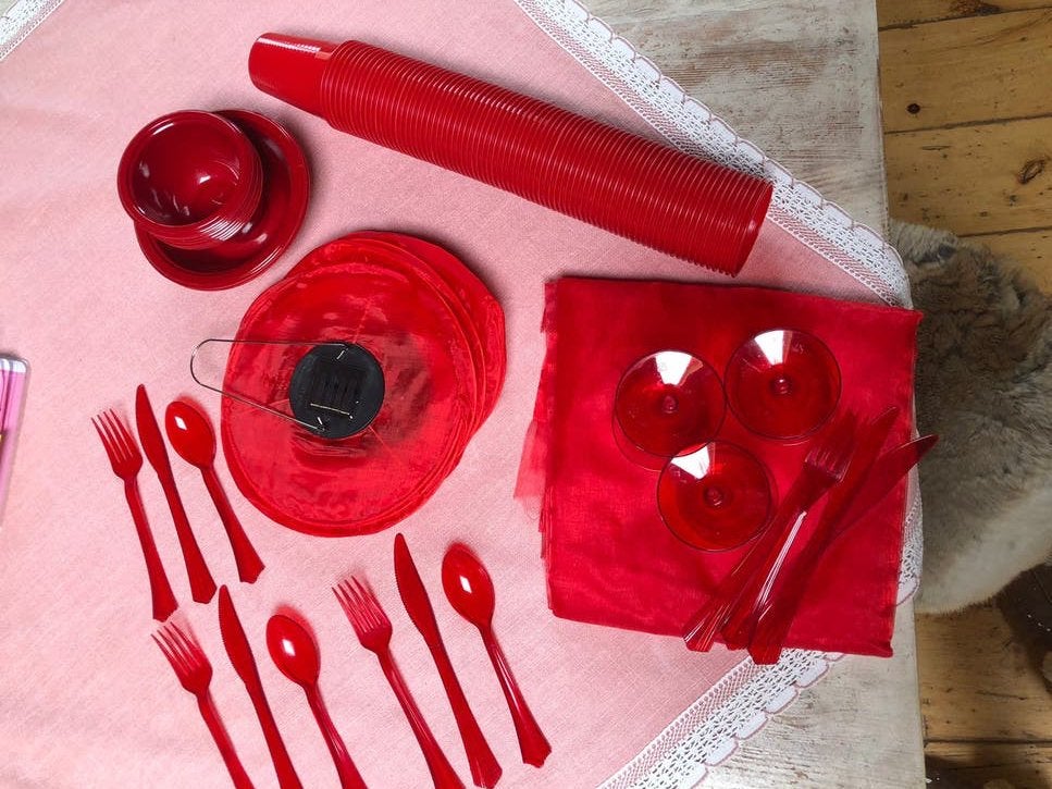 Plastic picknick servies d’ amour-NIEUW, Nieuw, Ophalen of Verzenden, Modern, Overige materialen