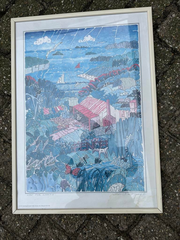 Ingelijste print "Lost for Words" van Cecilia Russell, Antiek en Kunst, Ophalen of Verzenden