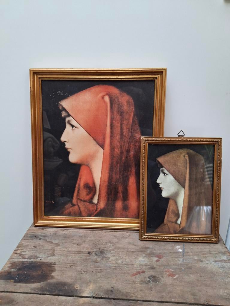 2 Klassieke schilderijtjes van J. Henner, Ophalen of Verzenden