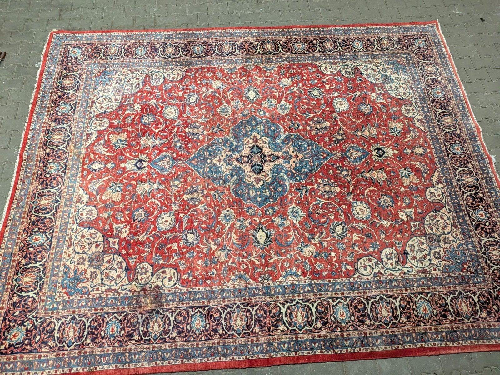Perzisch Ghom (Gum/Qom) Tapijt | Handgeknoopt | 370 × 290 cm, Huis en Inrichting, Stoffering | Tapijten en Kleden, Blauw, 200 cm of meer