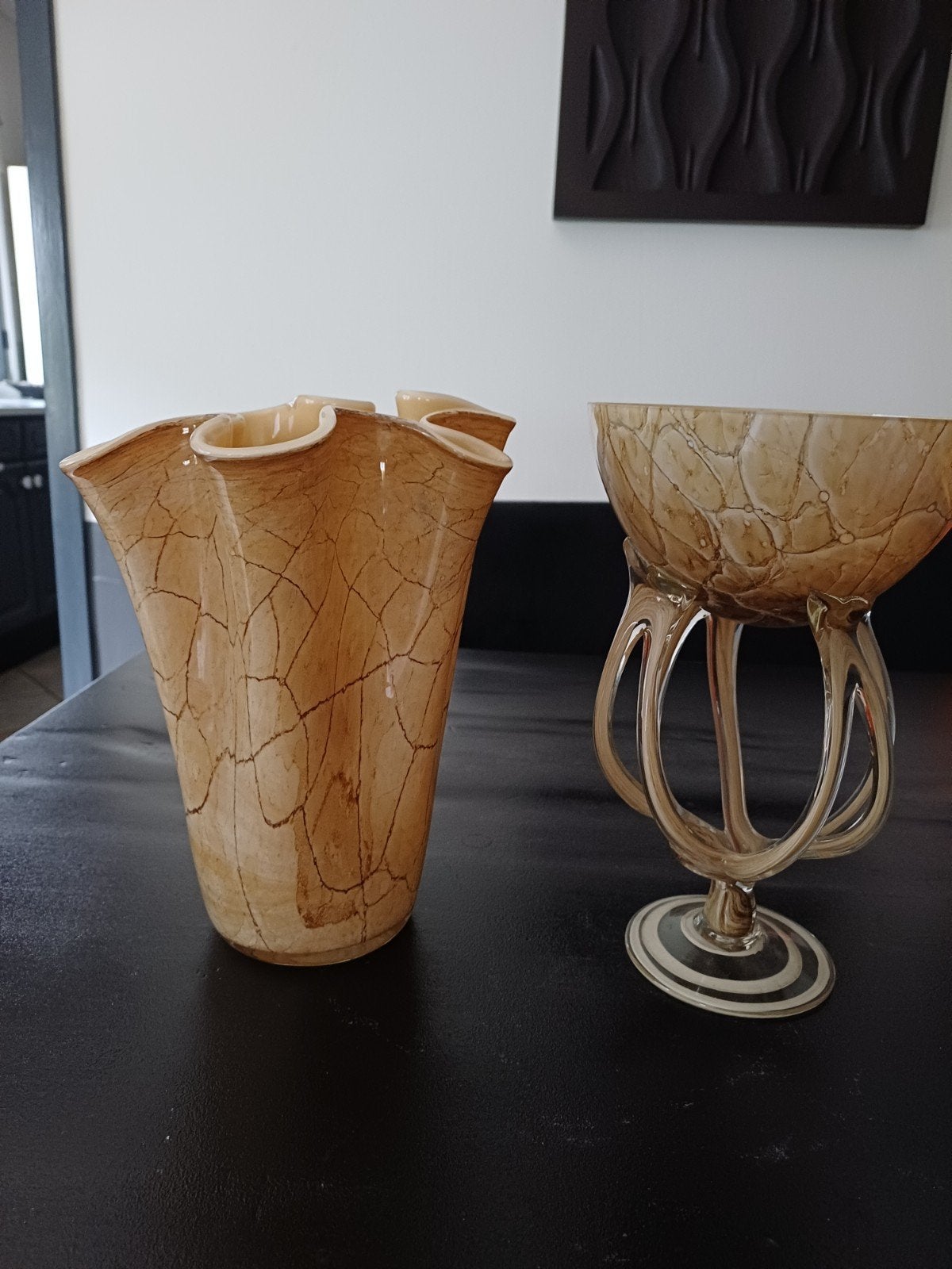 Josefina Krosno Art Glass Vazen Set - Amber Craquelé, Ophalen