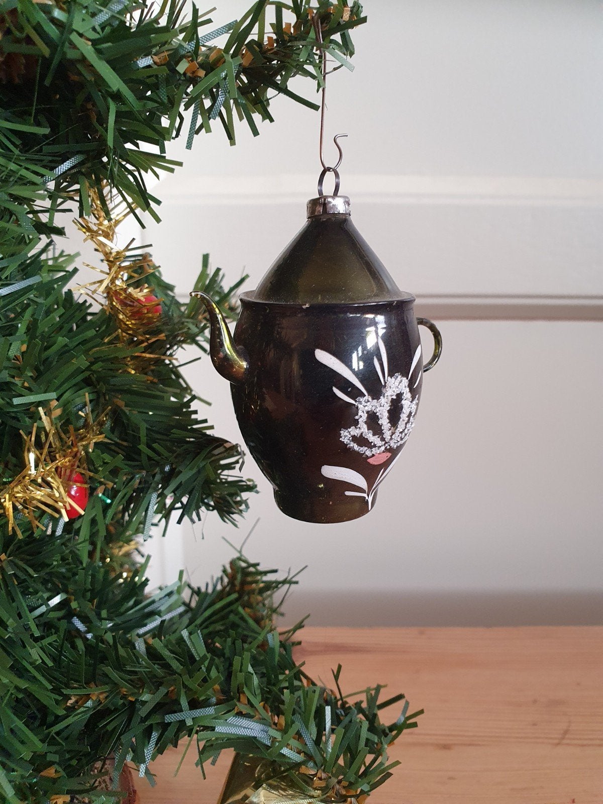 Oude antieke kerstbal glas koffiepot kan groen kerst, Diversen, Kerst, Verzenden, Gebruikt