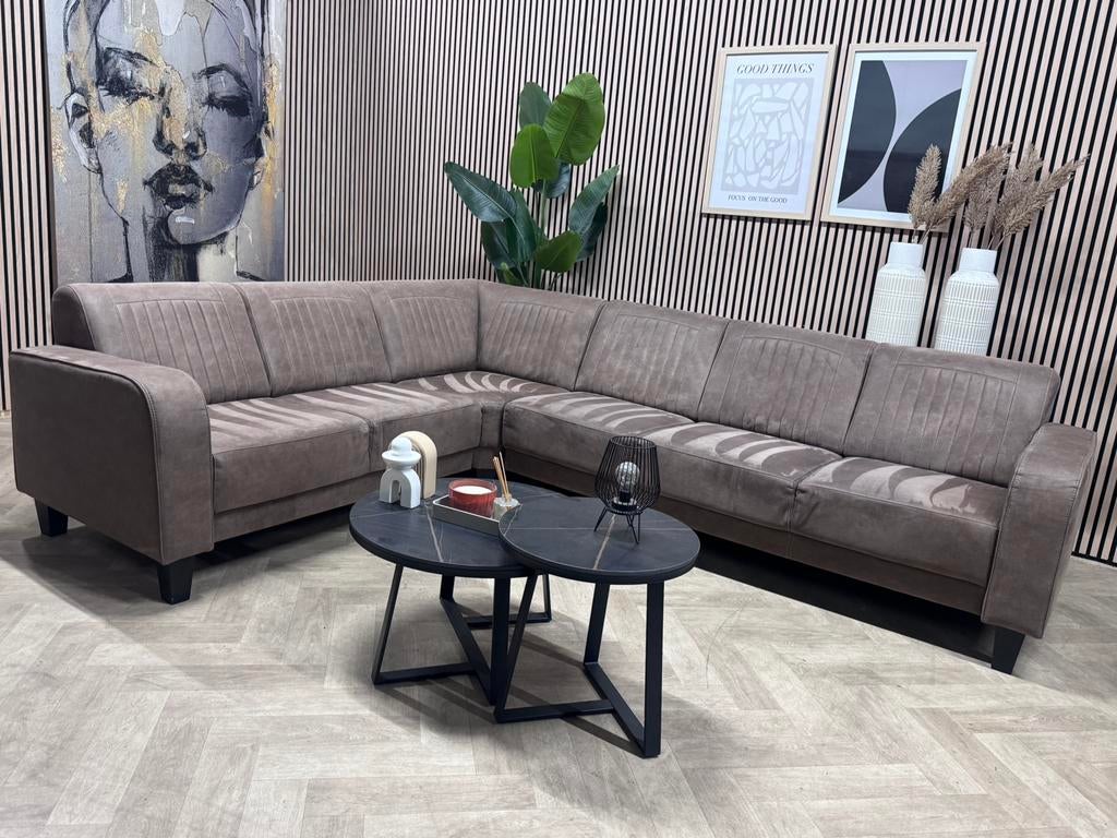 ZGAN Hoekbank Mills Microleer - Licht Bruin - 290 x 230, 250 tot 300 cm, -, -, Hoekbank