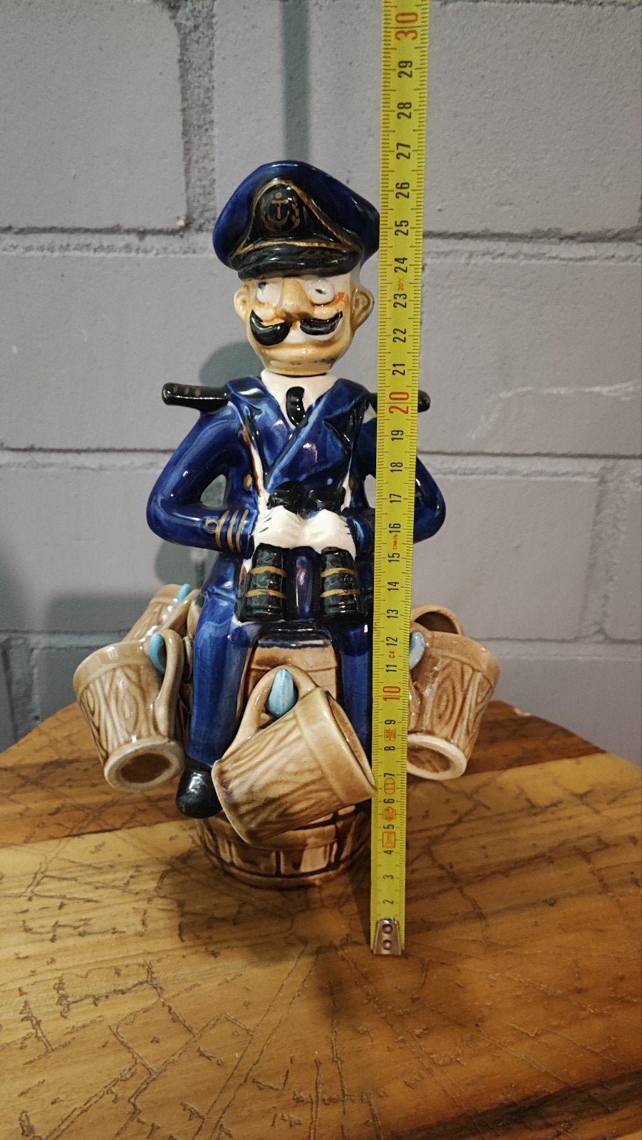 Vintage Kapitein Drankdispenser met Borrelglaasjes, Antiek en Kunst, Ophalen of Verzenden