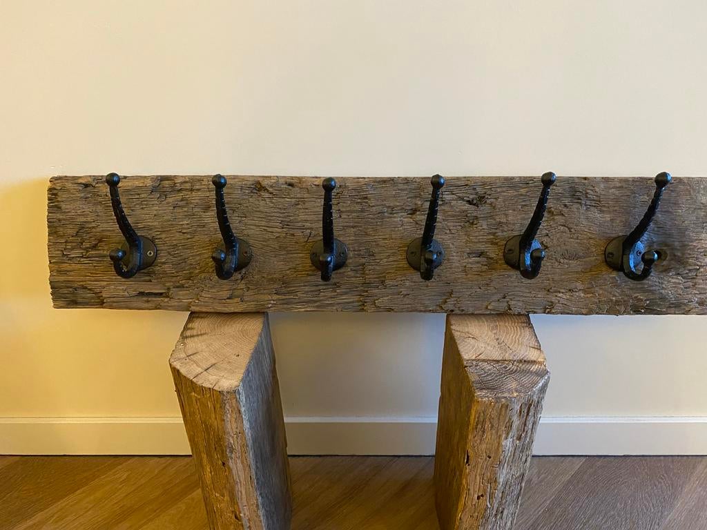 Rustieke wandkapstok van oud hout, Zo goed als nieuw, Minder dan 100 cm, Hout, Ophalen