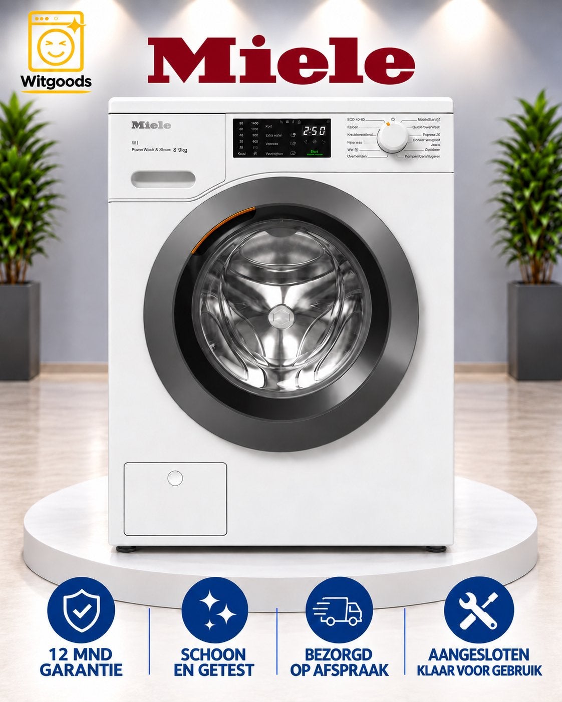 MIELE WASMACHINE €1.199 ORGINELE NIEUWPRIJS — BIED MEE!, Minder dan 85 cm, 8 tot 10 kg, Energieklasse A of zuiniger, Ophalen of Verzenden