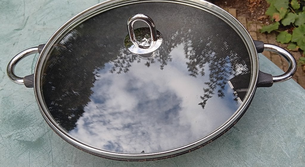 Vintage DODUM gietijzeren wok met deksel Ø28 cm (G304), Gebruikt, Gietijzer, Geschikt voor inductie, Ophalen of Verzenden