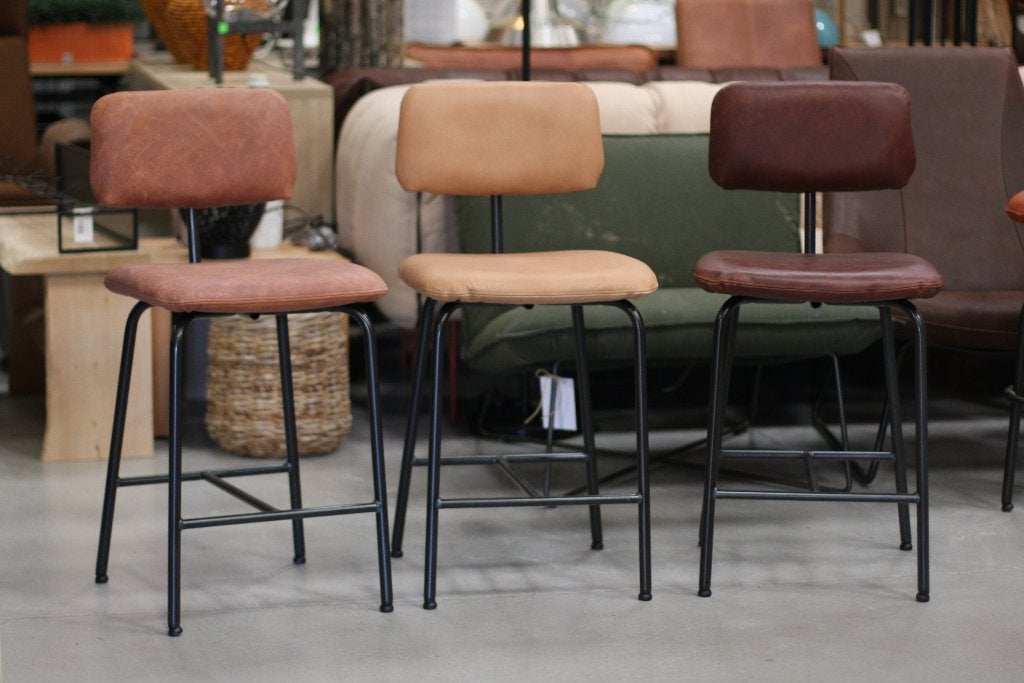 Nieuwe luxe barstoelen ZIPP Jess metaal leer bruin naturel, Huis en Inrichting, Barkrukken, Ophalen, 5 krukken of meer, Met voetsteun