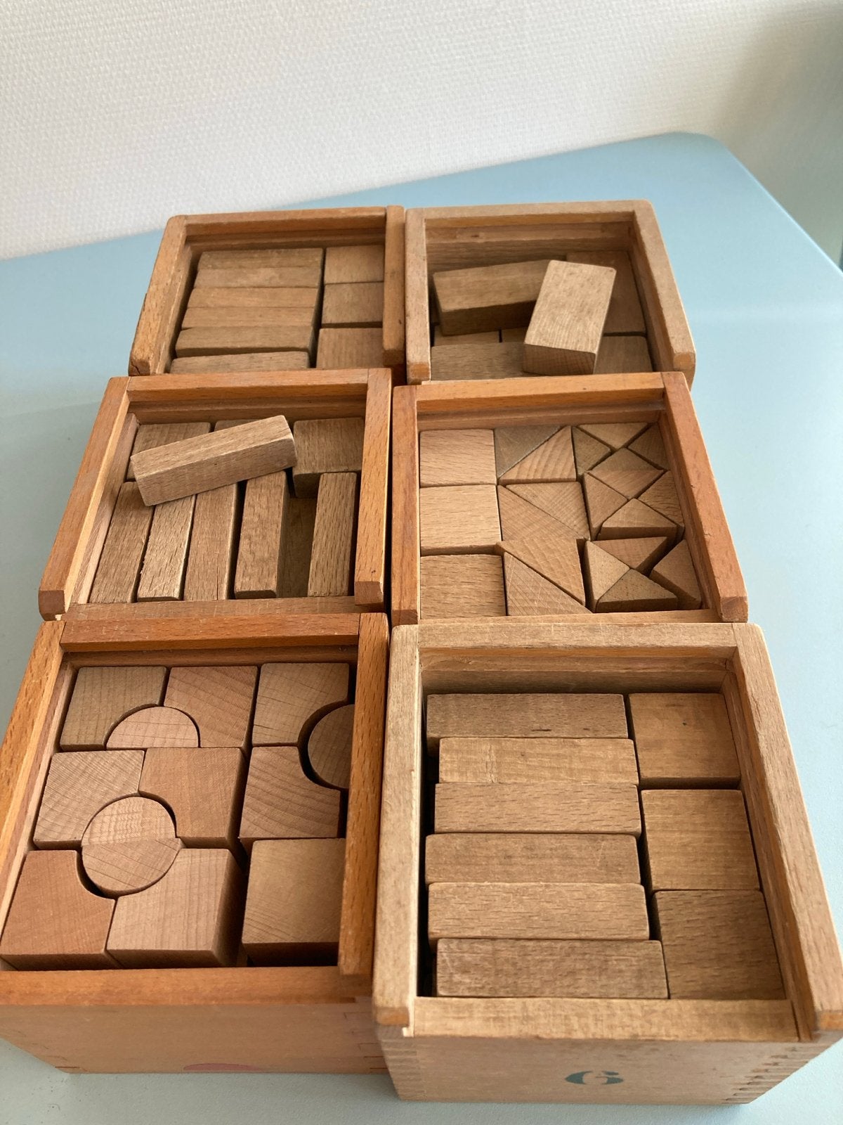 Vintage houten bouwblokken set in kistjes Frobel, Ophalen of Verzenden, Gebruikt, Overige merken