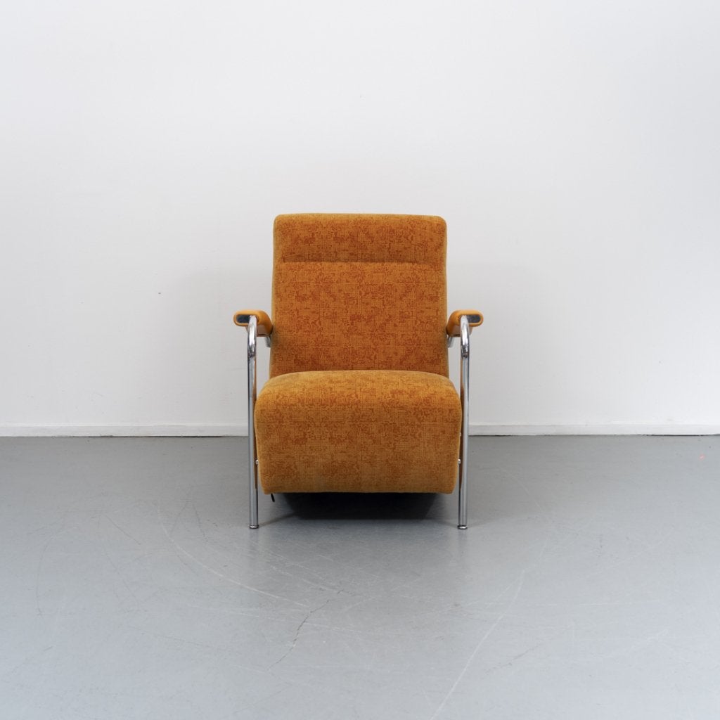2x Leolux Scylla Fauteuil Hoog Gemêleerde Stof - Oker/Oranje, Niet ingevuld, Leer, Niet ingevuld, 75 tot 100 cm
