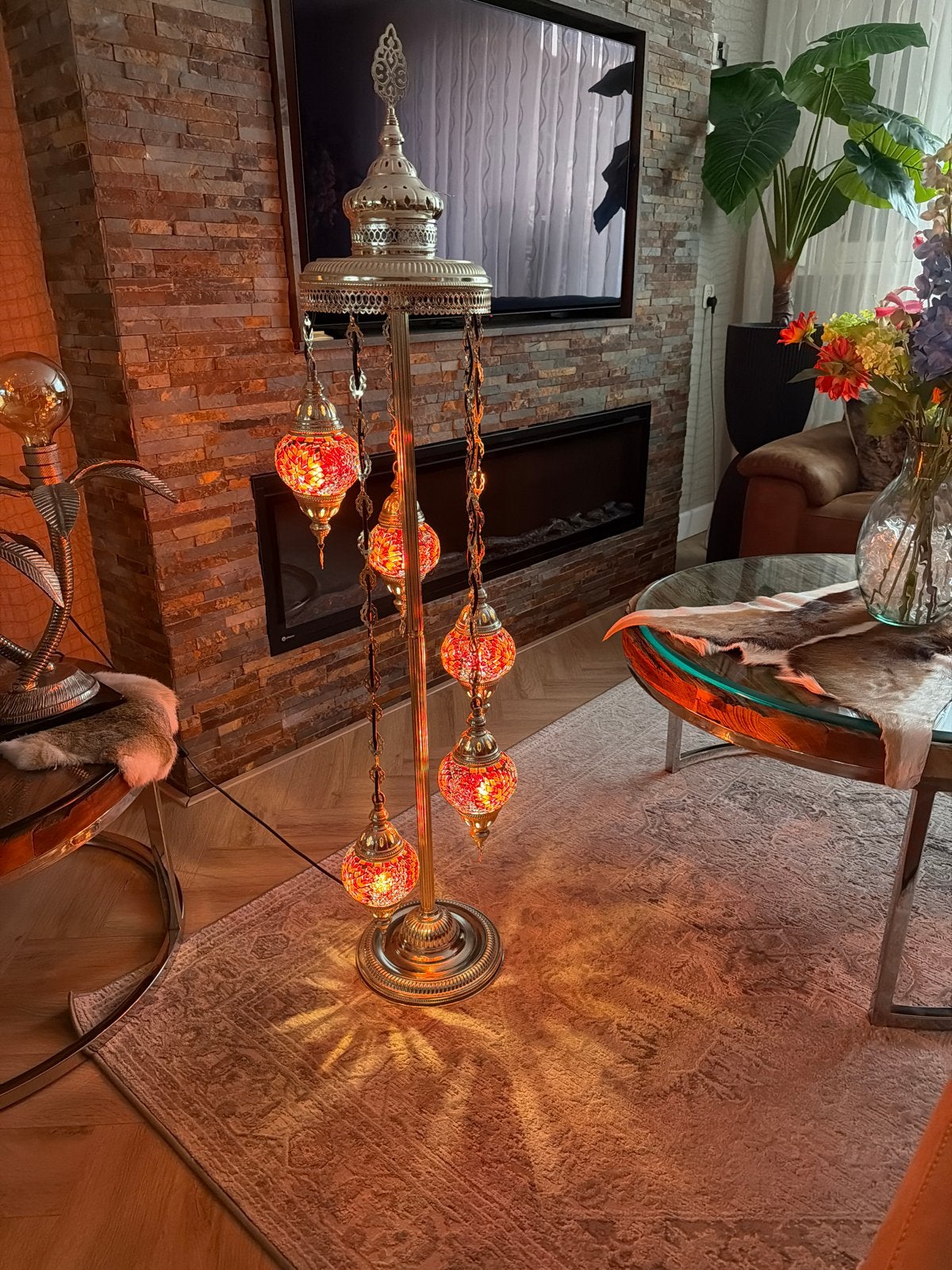 Oosterse Mozaïek Vloerlamp - Handgemaakt met 5 Bollen, Ophalen, 100 tot 150 cm, E14 (klein), Oosters
