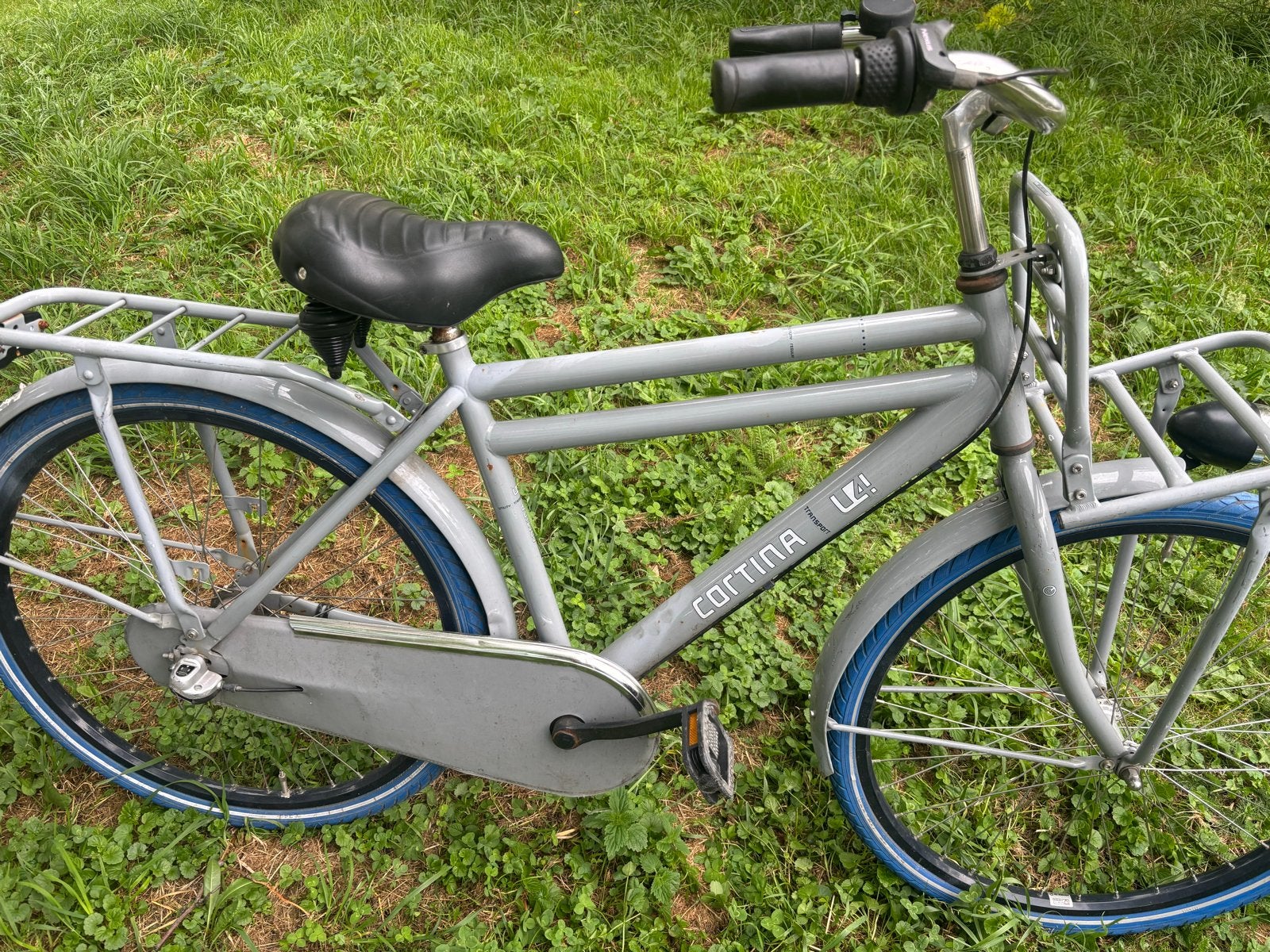 Cortina Transport U4 - Jongesfiets Grijs met blauwe banden, Terugtraprem, 24 inch, Versnellingen, Ophalen of Verzenden