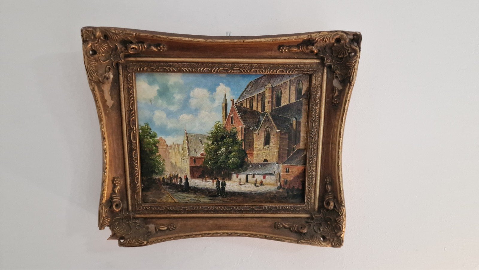 Olieverf op paneel, stadsgeezicht gesigneerd onbekend, Paneel, Verzenden, Ingelijst, Olieverf