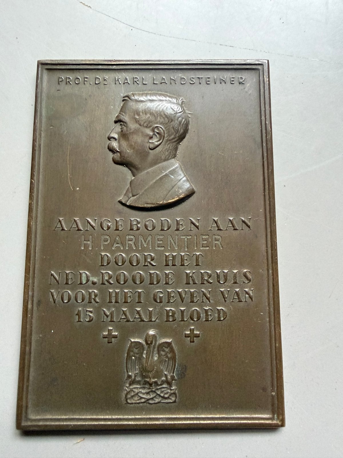 Zeldzame bronzen plaquette Prof. Dr. Karl Landsteiner, Ophalen of Verzenden, Brons, Nederland