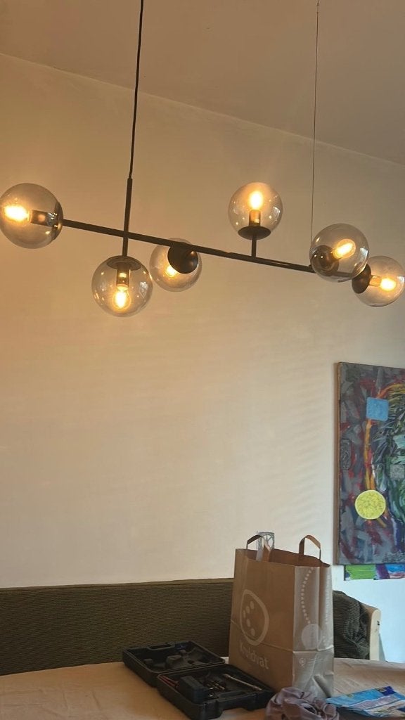 Originele Bolia Orb Hanglamp (6-lichts) – Mat Zwart / Design, Ophalen, Zo goed als nieuw, Glas