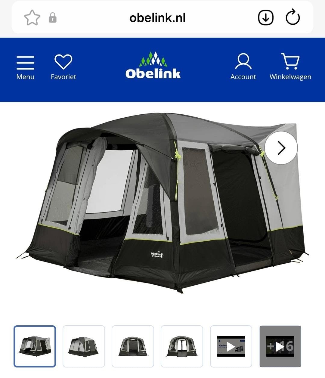 Obelink Ibiza Easy Air bustent - Zo goed als nieuw, Caravans en Kamperen, Ophalen, Zo goed als nieuw, Tot en met 2