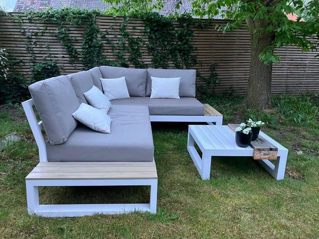 Life OUTDOOR loungeset  all weather kussens, Ophalen, 5 zitplaatsen, Aluminium, Zo goed als nieuw