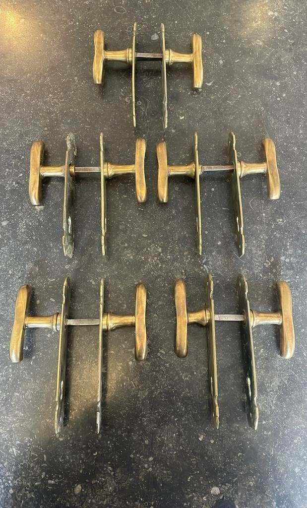 5x BIJZONDERE set Deurklinken met schild ANTIEK deurkrukken, Ophalen of Verzenden, Koper of Messing, Klink of Kruk