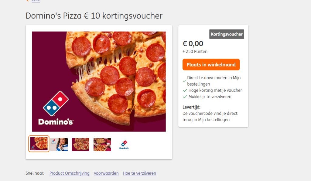 Domino’s Pizza voucher t.w.v. €10 te koop!, Eén persoon, Kortingsbon, Overige typen