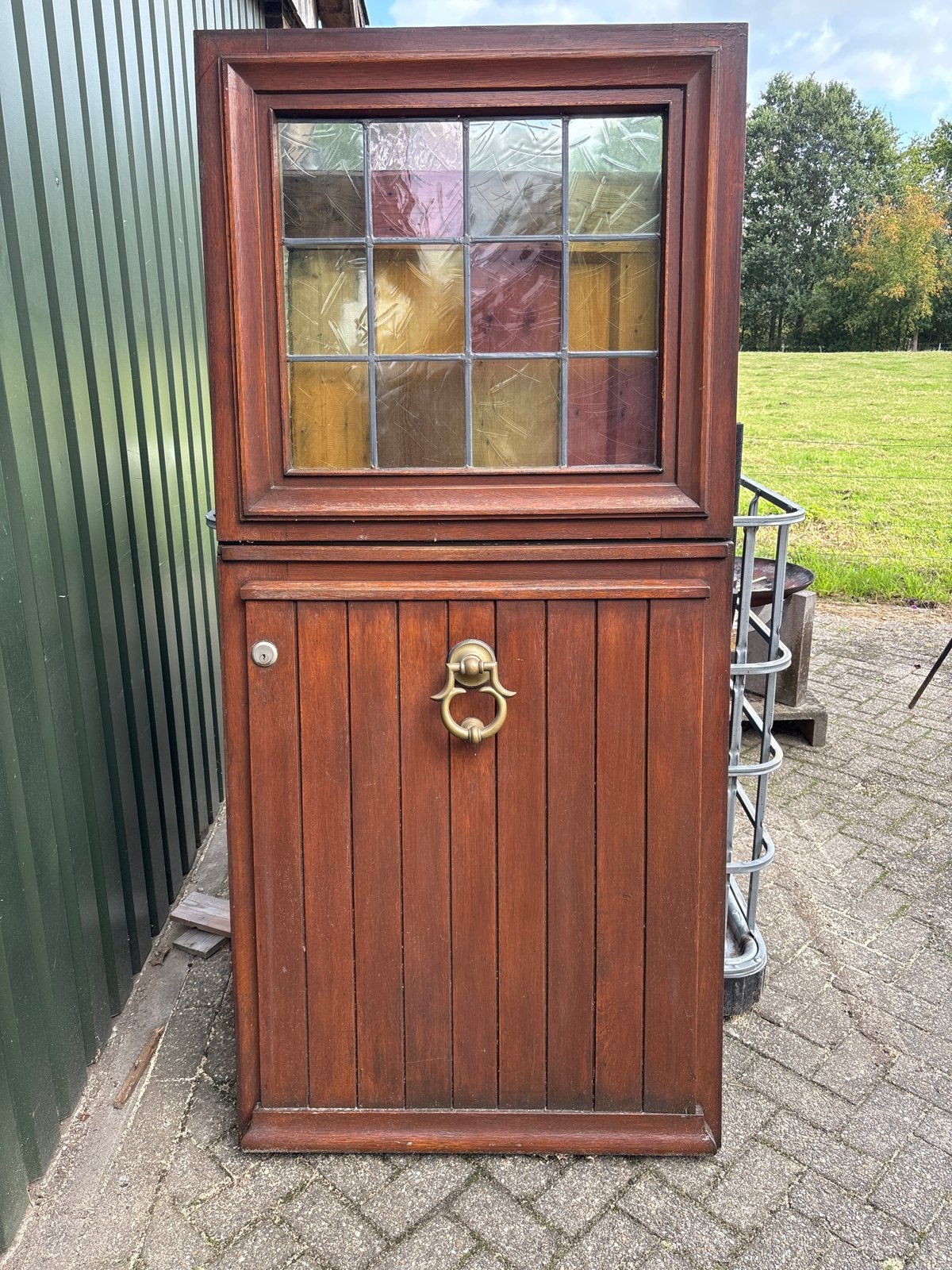 Hardhouten Deelbare Buitendeur met Glas-in-lood, Doe-het-zelf en Verbouw, Ophalen, Gebruikt, 80 tot 100 cm, Buitendeur