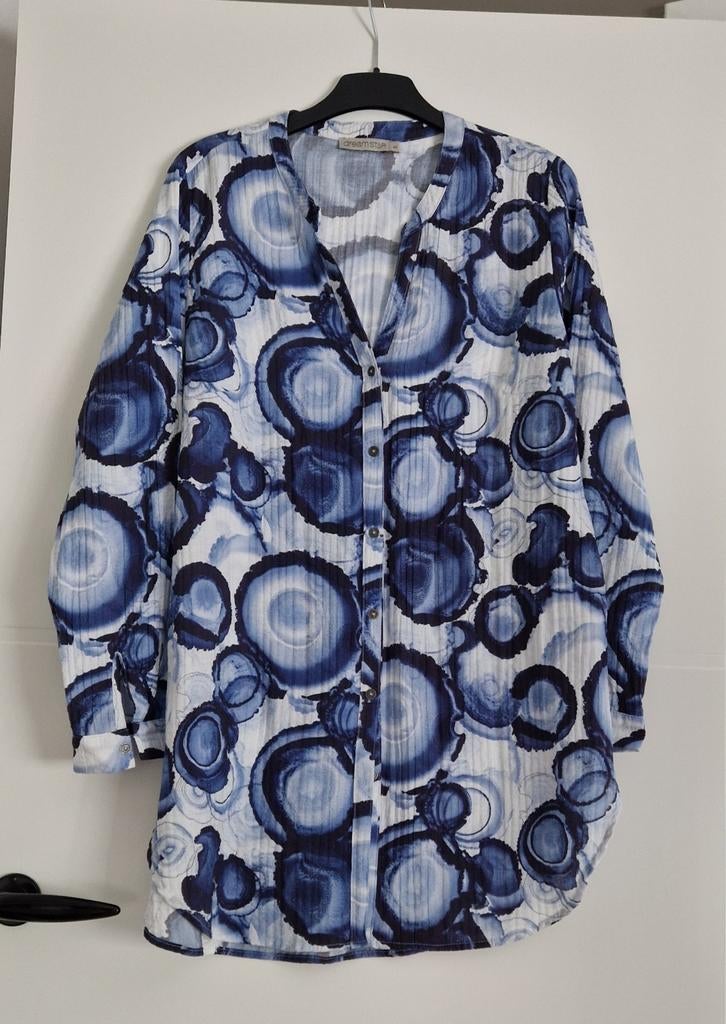 Dreamstar blouse maat 44 - Wit met blauw, seersucker, Kleding | Dames, Blouses en Tunieken, Zo goed als nieuw, Maat 42/44 (L)