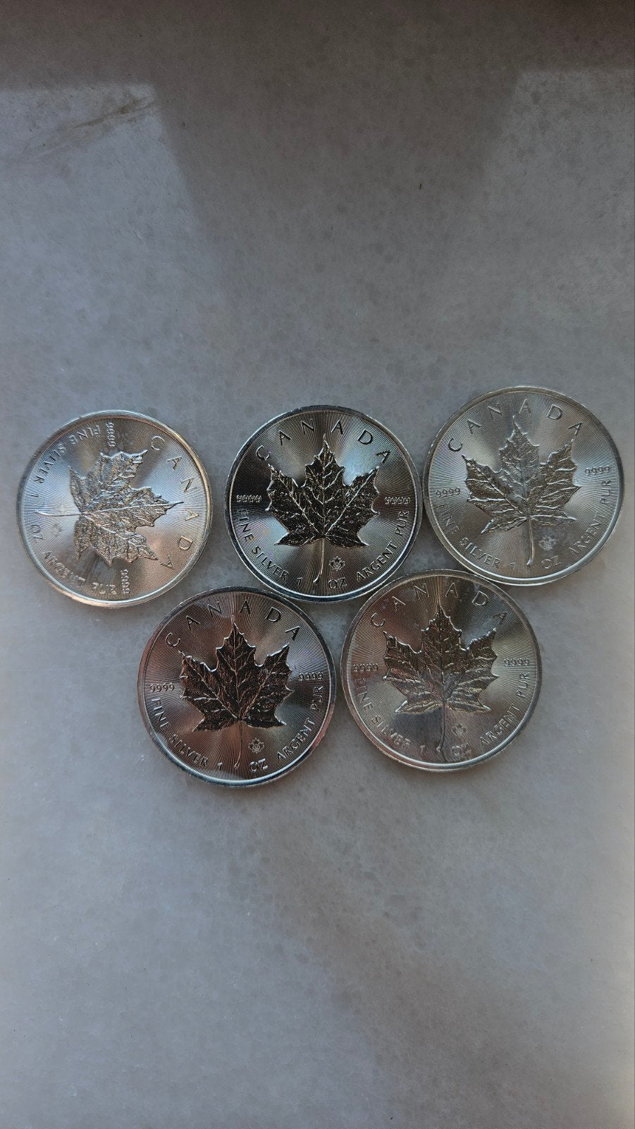 5 x maple leaf 2014, Ophalen of Verzenden, Zilver