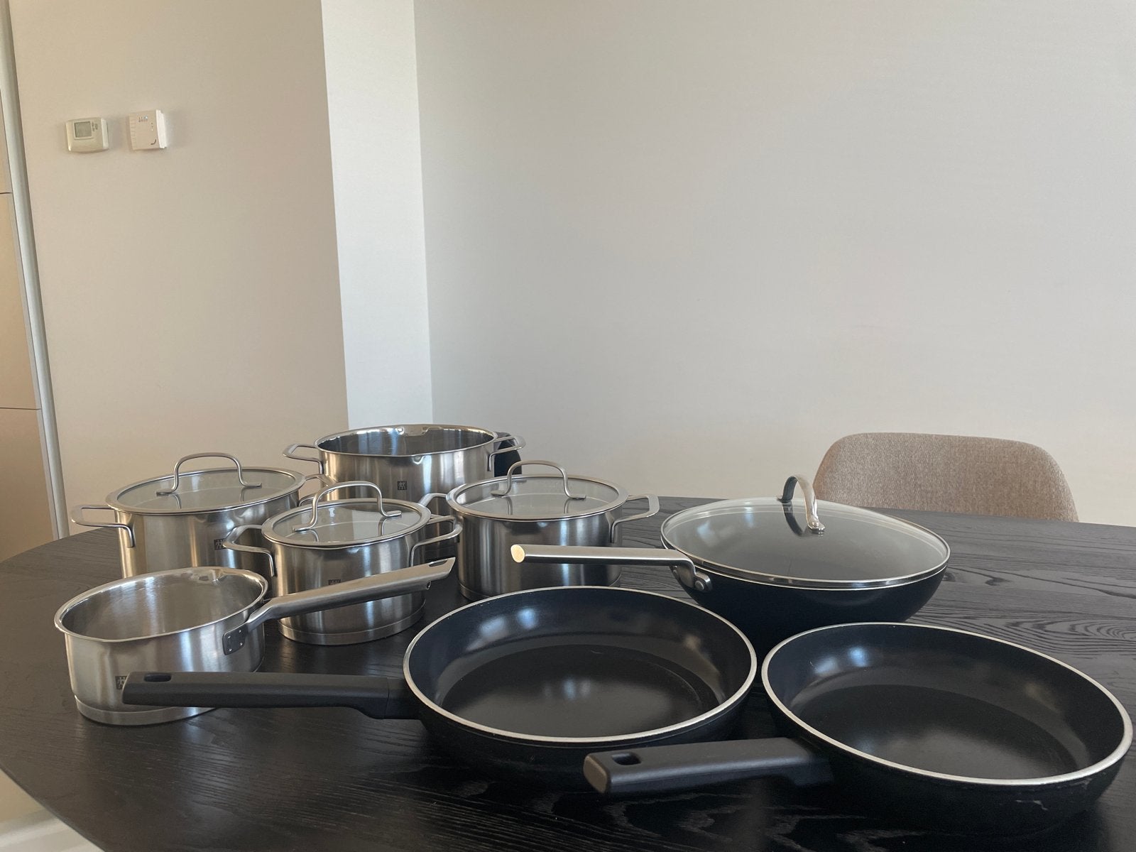Pannenset gas (Zwilling, Demeyere & Greenpan), Huis en Inrichting, Gebruikt, Pannenset, Rvs, Zwilling