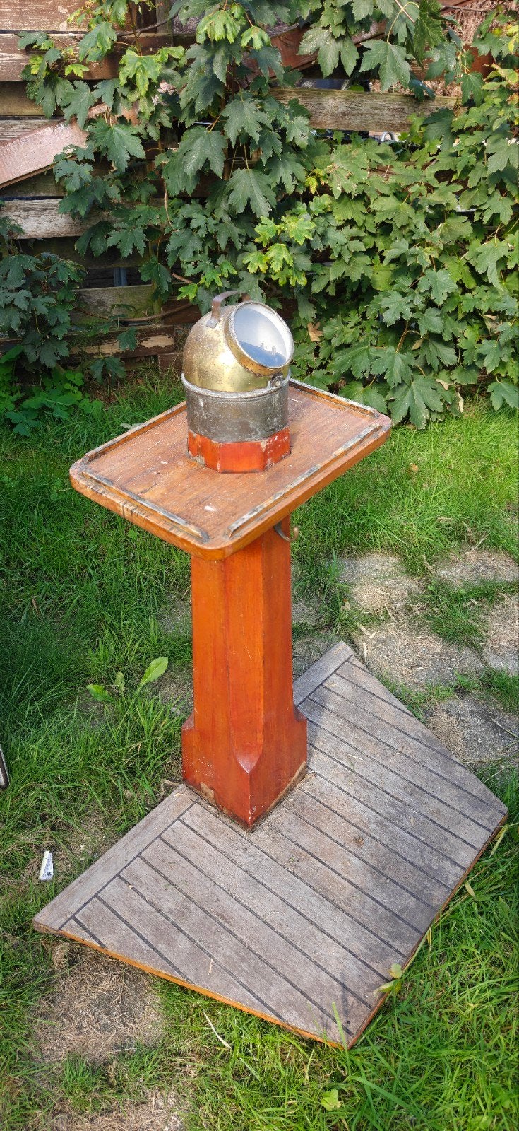 Antiek scheepskompas - messing en hout, Ophalen
