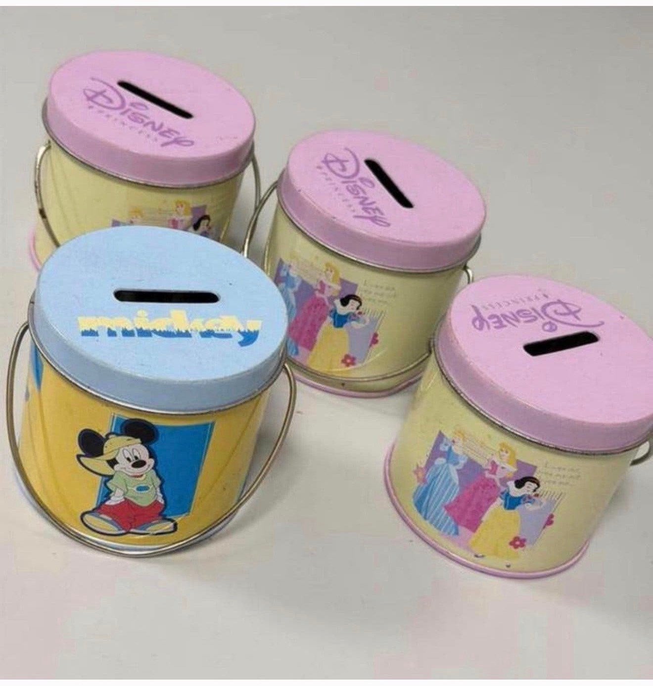 Vintage Disney Spaarpot Set Metaal – 4 Stuks Mickey Princess, Verzamelen, Strip- of Tekenfilmfiguur, P, P, P