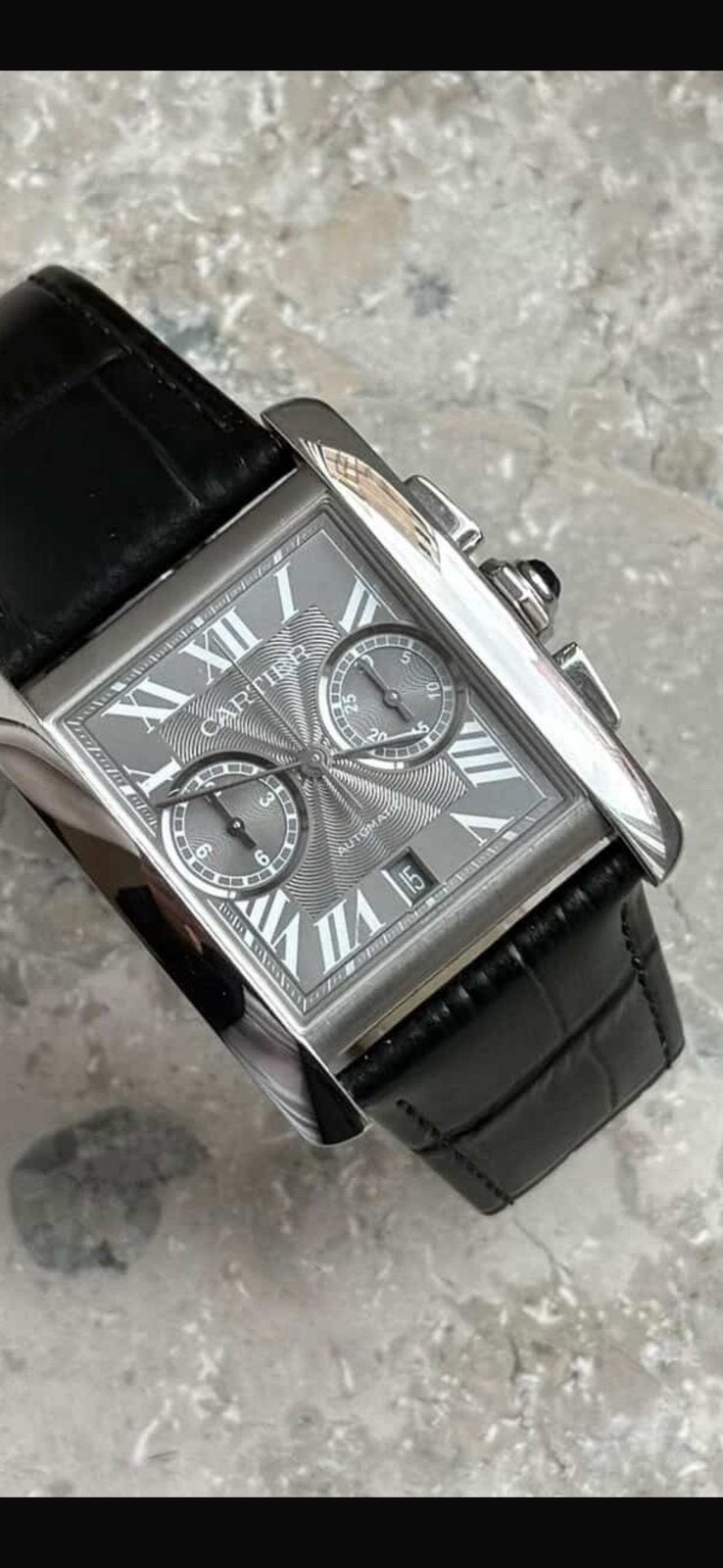 Cartier Tank MC Chronograph, Ophalen of Verzenden, Zo goed als nieuw, Leer, Overige merken