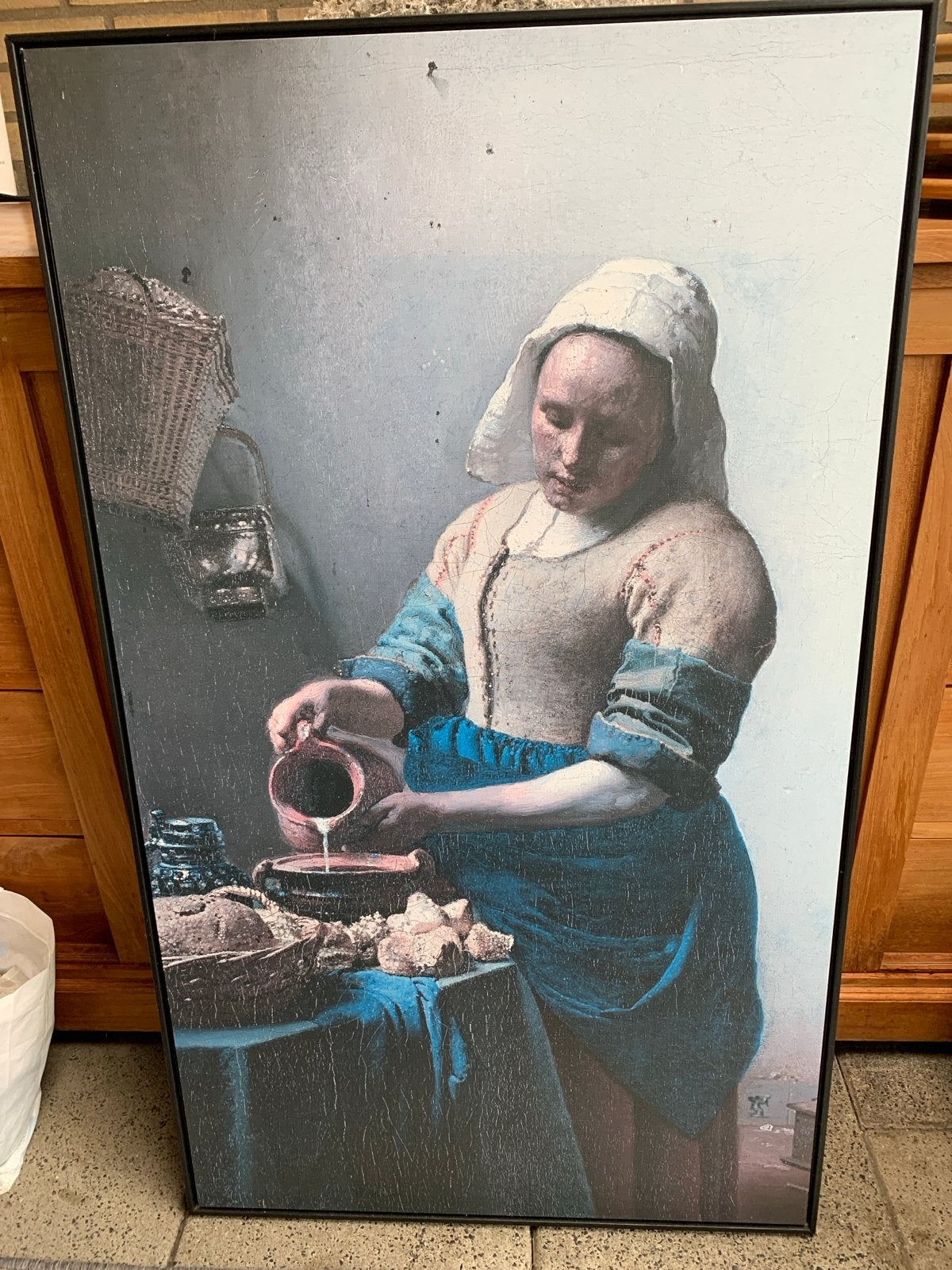 De Melkmeid van Johannes Vermeer - Ingelijste reproductie, Antiek en Kunst, Ophalen, Doek, Portret of Personen, Klassiek