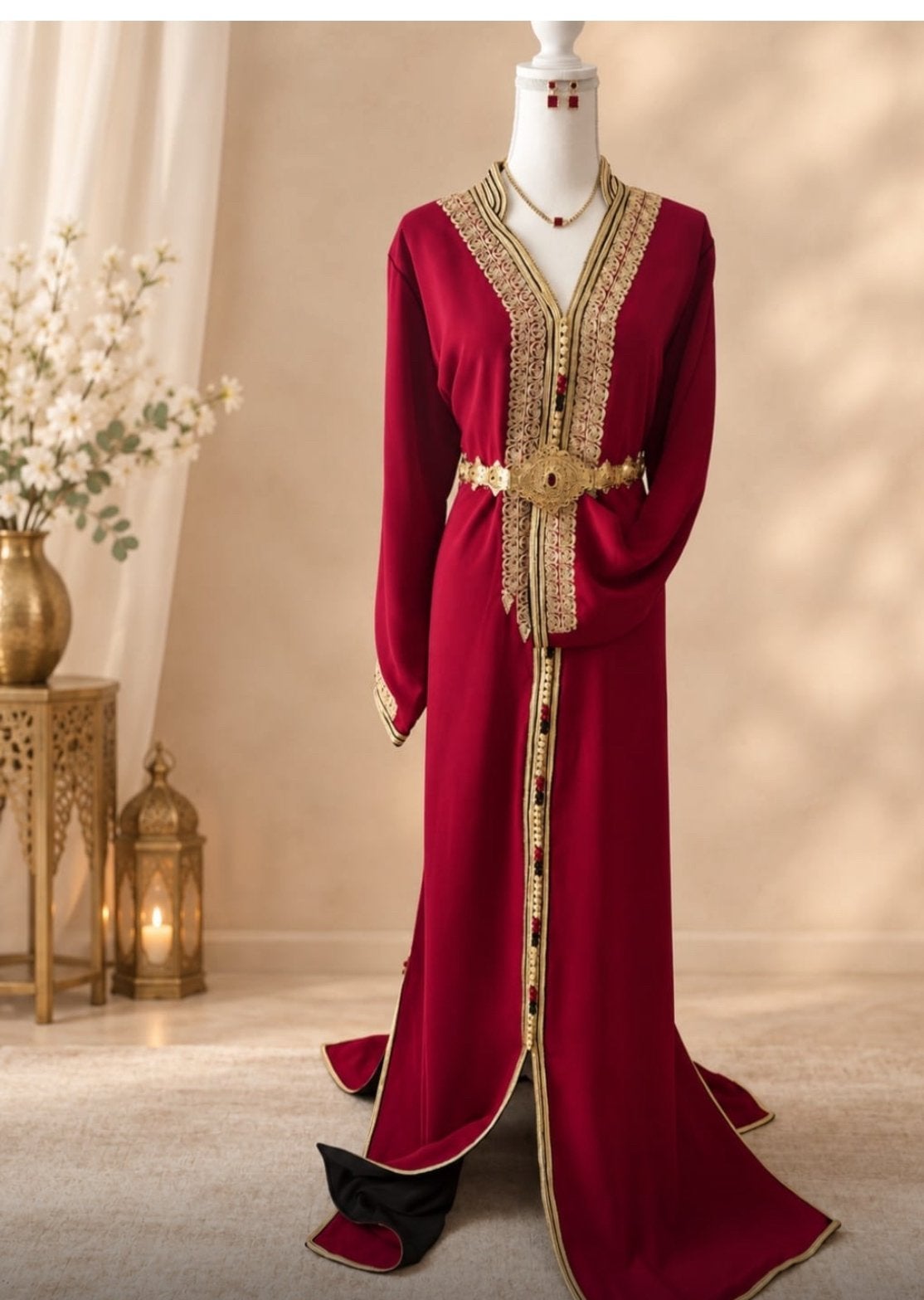 Rode Marokkaanse Kaftan te HUUR, Overige typen, Zo goed als nieuw, Rood, Ophalen