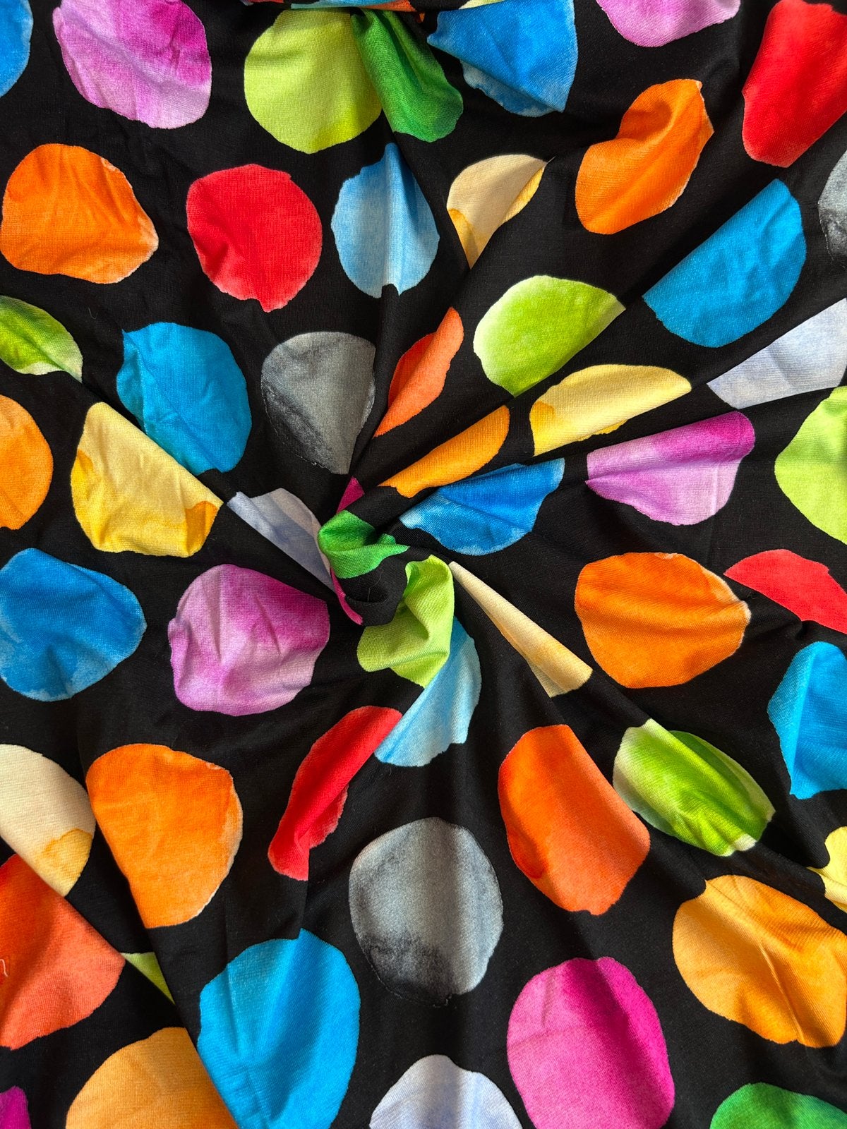 Oekotex katoen jersey multicolor stippen, Meerkleurig, 120 cm of meer, Nieuw, Ophalen of Verzenden