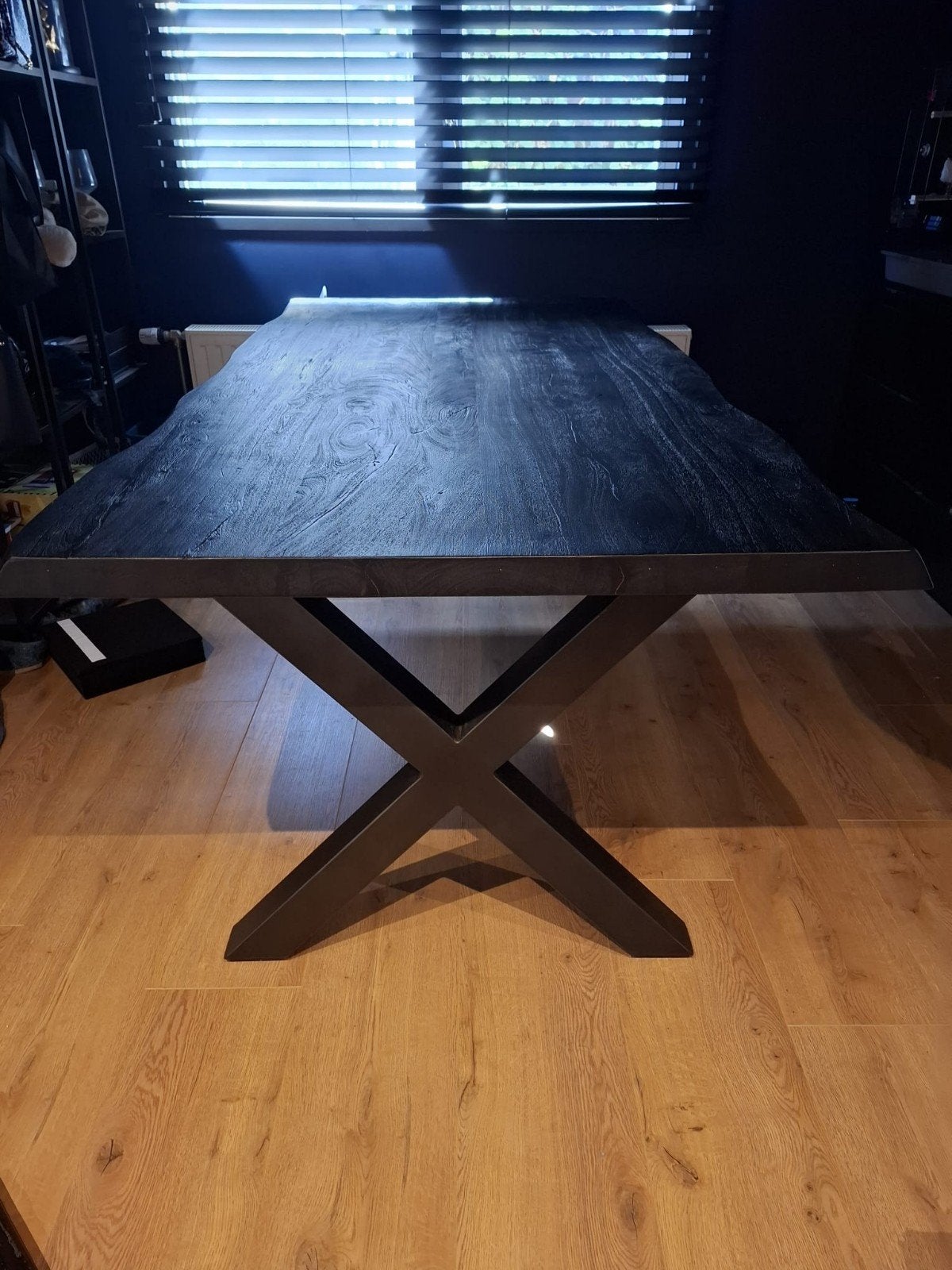 Robuuste eettafel 200x100 cm met metalen X-poten, Gebruikt, 200 cm of meer, 50 tot 100 cm, Rechthoekig