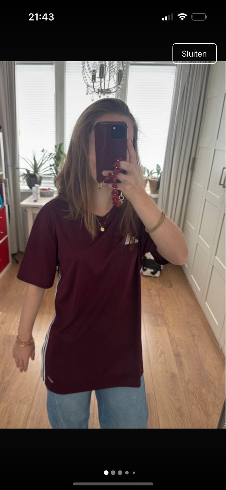 Adidas shirt bordeaux, Maat 46/48 (XL) of groter, Ophalen of Verzenden, Zo goed als nieuw, Korte mouw