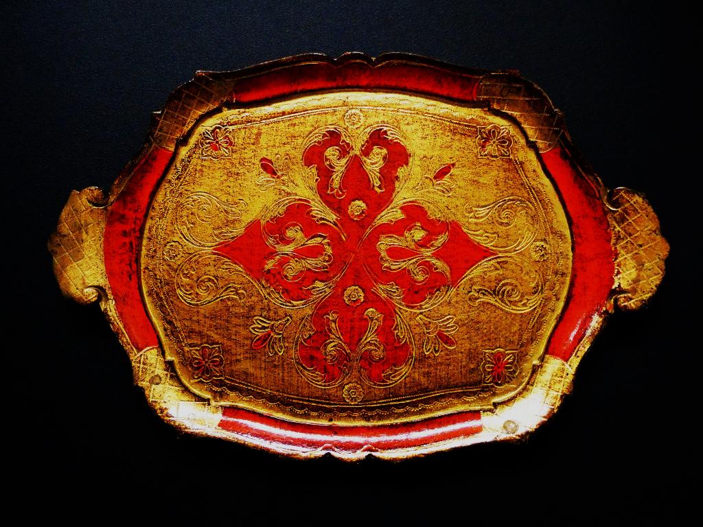 Italiaans dienblad serveerblad oranje met goud, Antiek en Kunst, Curiosa en Brocante, Ophalen of Verzenden