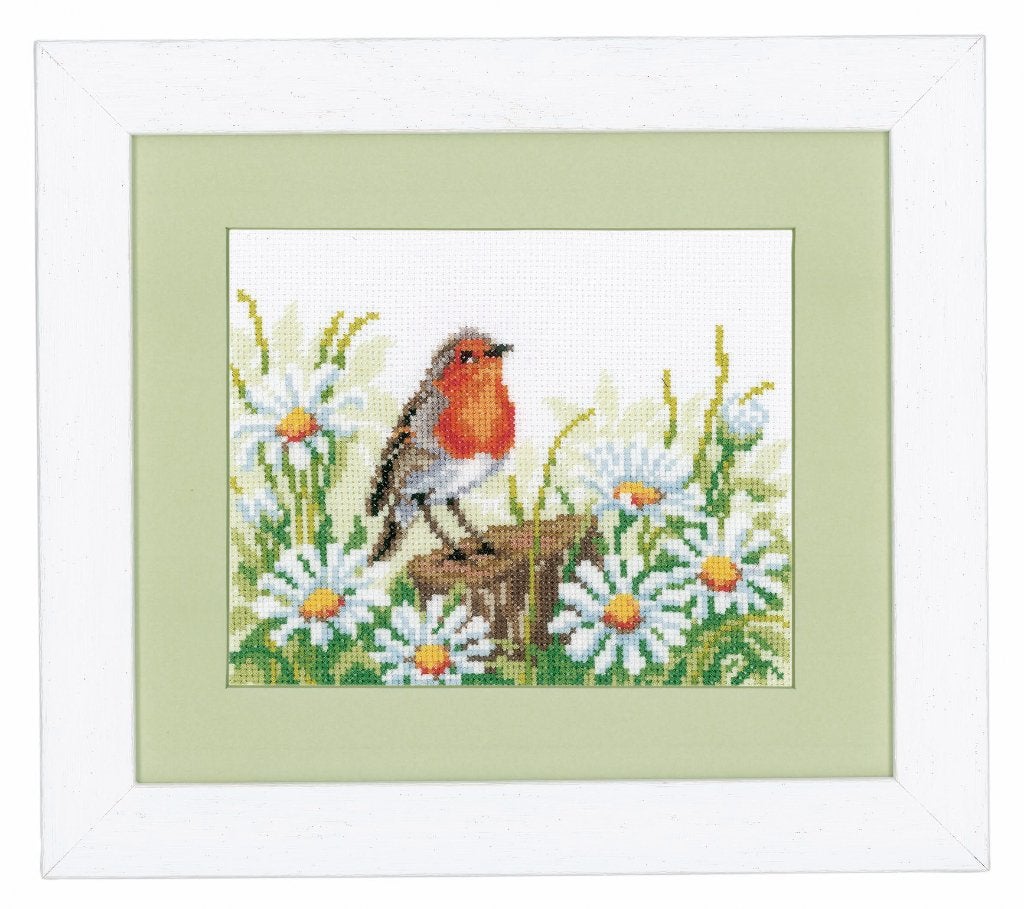 Borduurpakket Roodborstje tussen de bloemen 70330, ., Nieuw, Ophalen of Verzenden, .