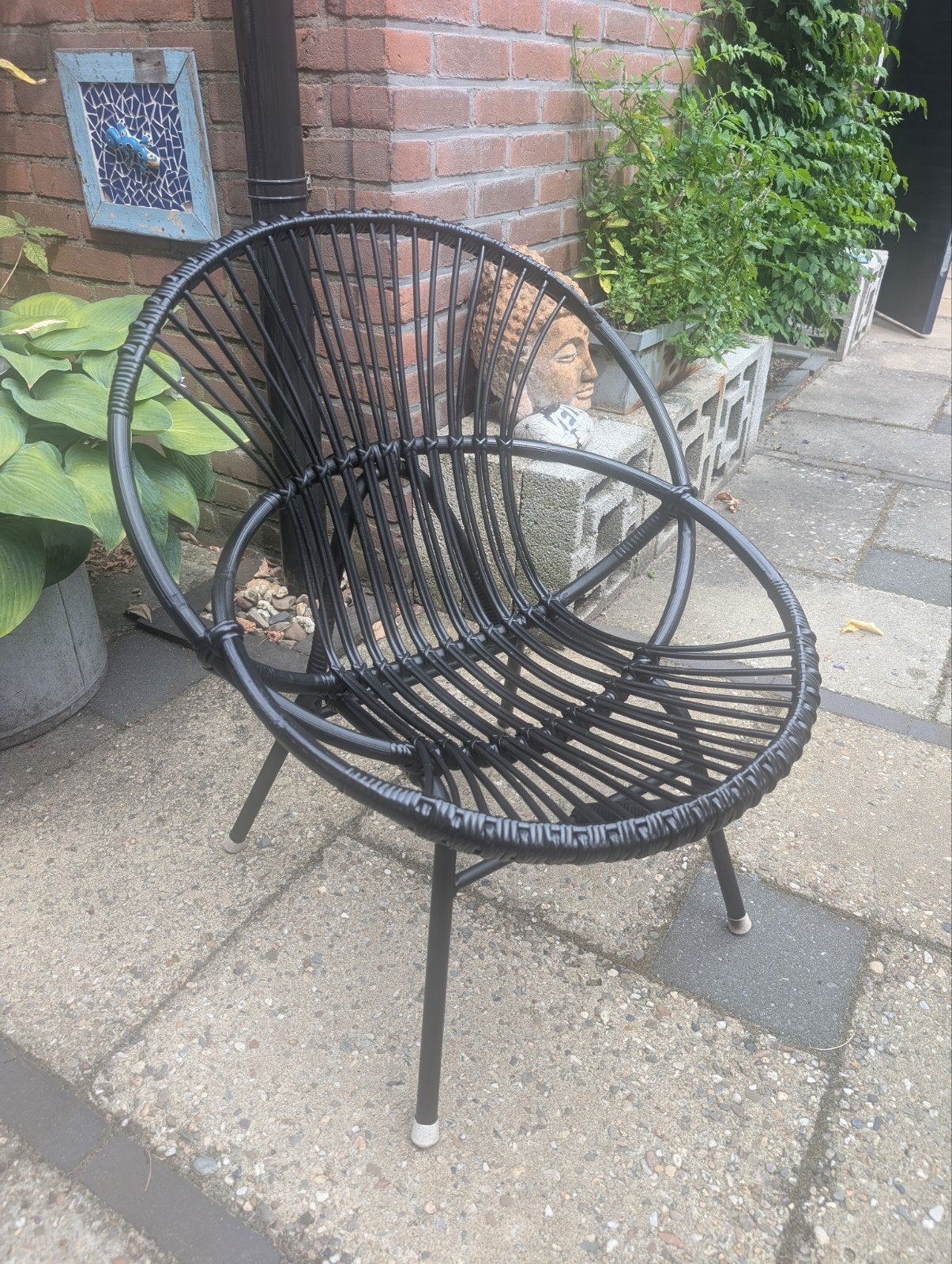 Zwart rotan kuipstoeltje, Ophalen, Zwart, Vintage, Zo goed als nieuw