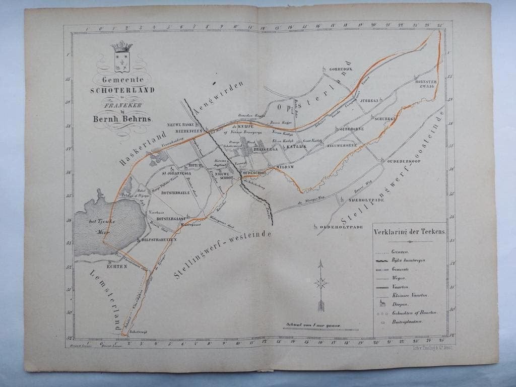 29 / Schoterland Friesland Zeldzame litho uit 1861, Ophalen of Verzenden