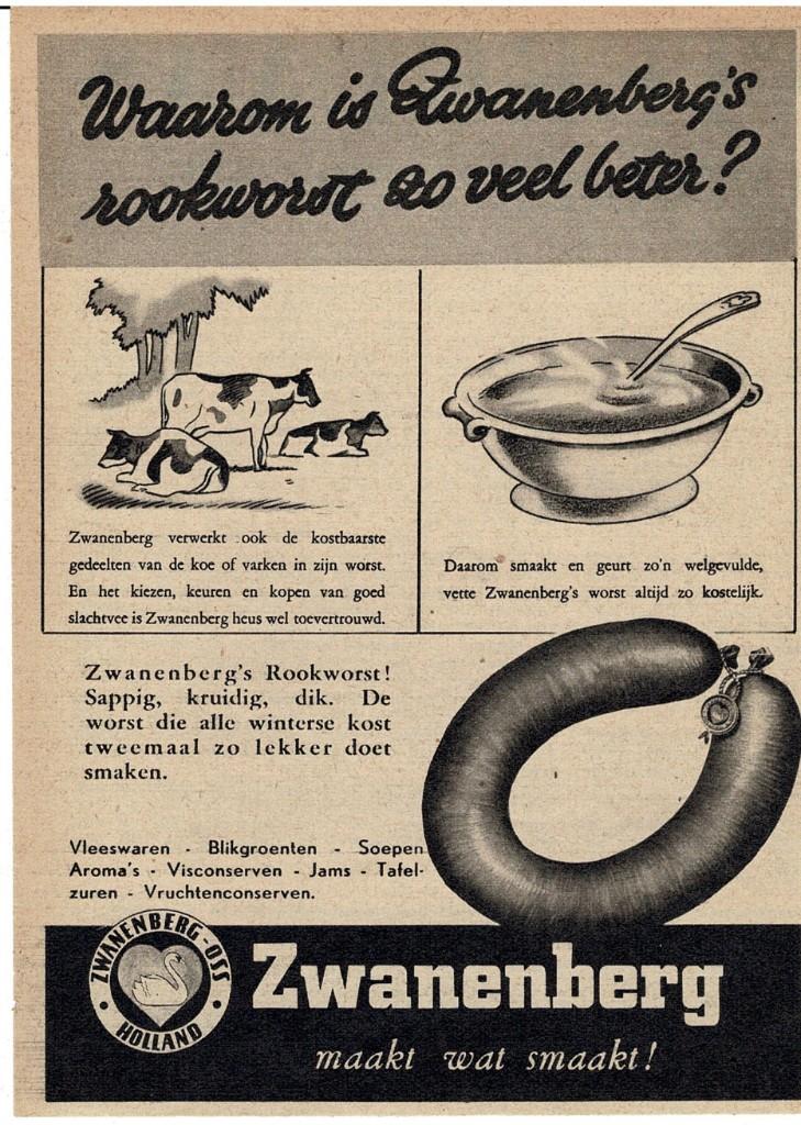Waarom is ZWANENBERG'S rookworst zo veel beter ? 1949, Verzamelen, Verzenden, Zo goed als nieuw, Overige typen