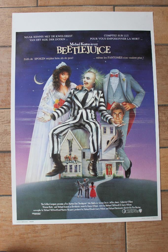 filmaffiche Beetlejuice 1988 Tim Burton filmposter, Rechthoekig Staand, Ophalen of Verzenden, Zo goed als nieuw, A1 t/m A3